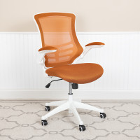 Flash Furniture BL-X-5M-WH-TAN-GG Mid-Back Tan Mesh Swivel Ergonomic Task Office Chair with White Frame and Flip-Up Arms